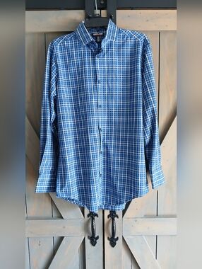 Kirkland Signature Blue & White Plaid Button-Down Shirt